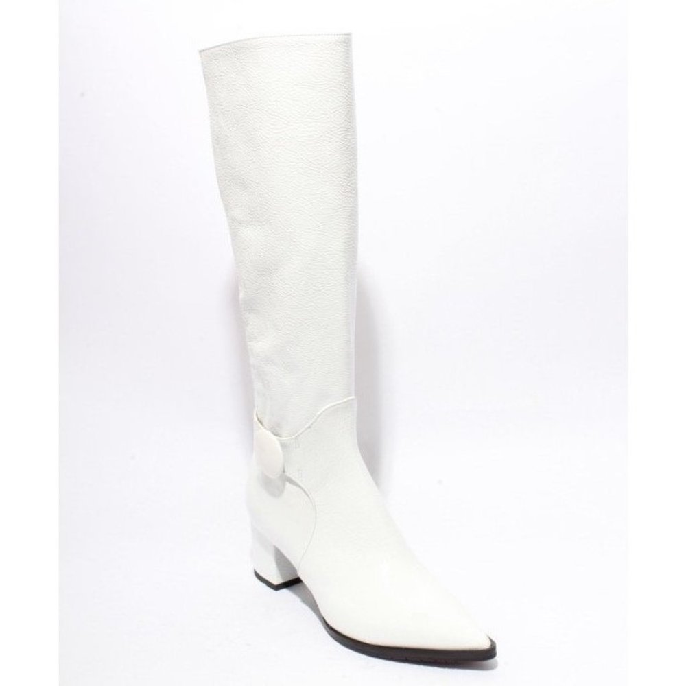 Isabelle 629a White Patent Leather Stretch Zip Pointy Heel Boot
